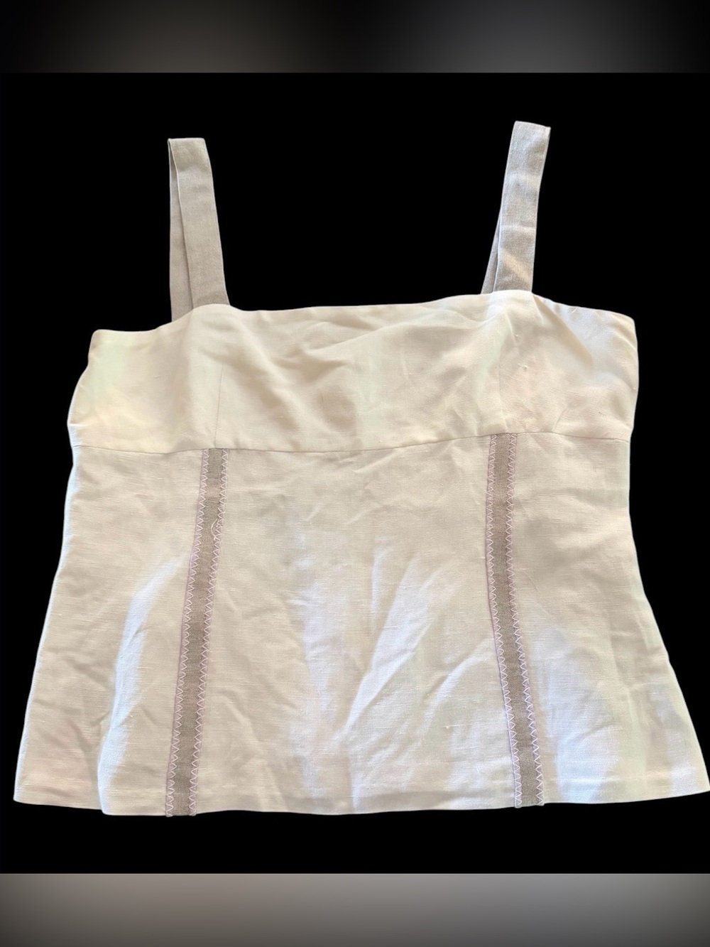 harve'.Benard Women's Square-Neck cropped linen top with Decorative Stitching